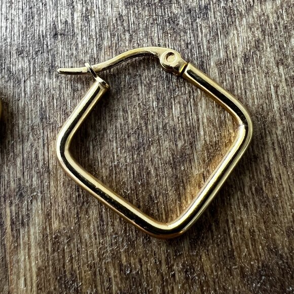 Gold Plated Square Earrings - Picture 2 of 4